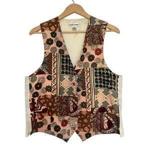 VTG Regina Porter Silk Boho Patchwork Vest Artsy Eclectic Folk Artisan Pockets M